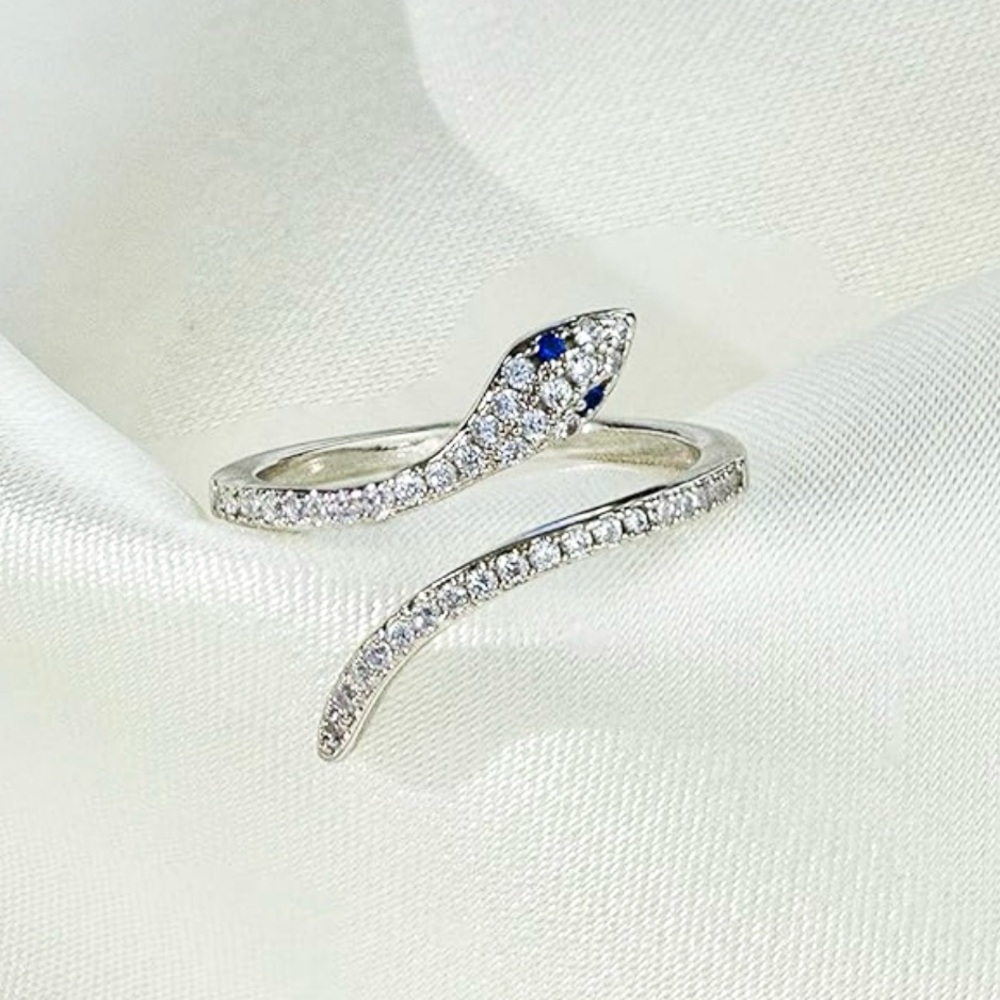 LAVLA Silver Adjustable Snake Ring | Cubic Zirconia Open Snake Ring